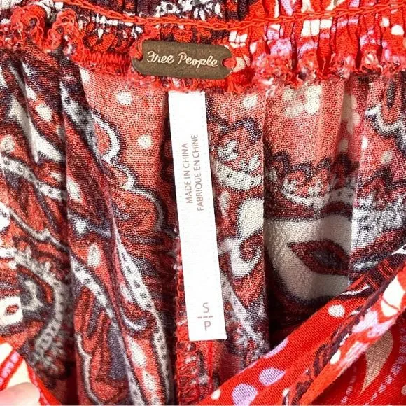 Free People Wide Leg High Waist Boho Tie Waist Paisley Pants Size Small - Picture 7 of 13